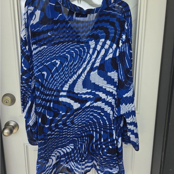 Maggie Barnes Pleated Tunic Shirt 5x Plus BlueBlack Button Up Long Sleeve Strect - Picture 10 of 12
